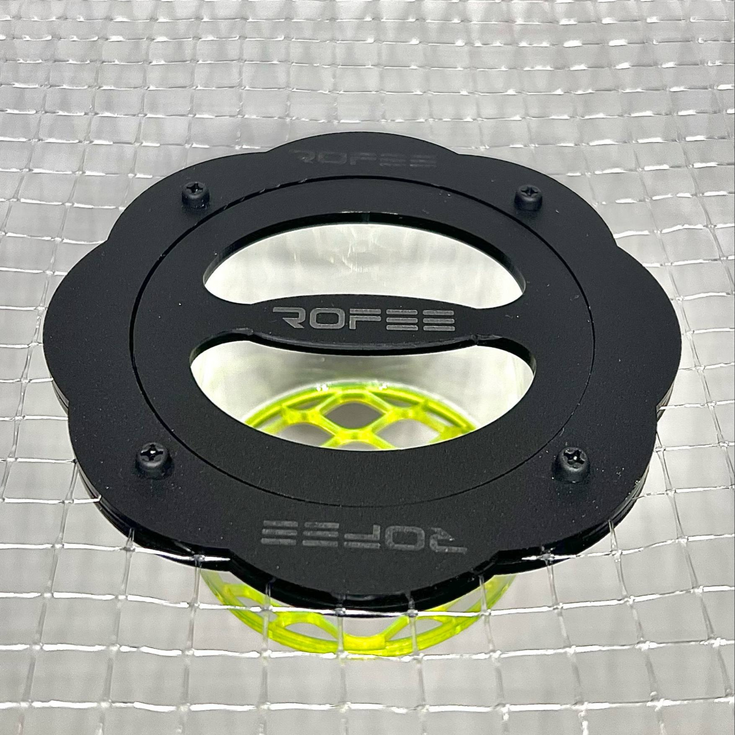 Acrylic ROFEE Feeding Portal mounted on mesh lid with plastic screws