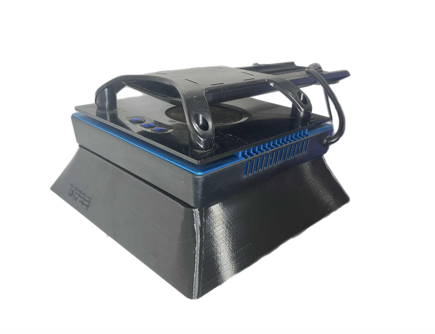 Close-up of black 3D printed magnetic light shade for Ecotech Radion XR15