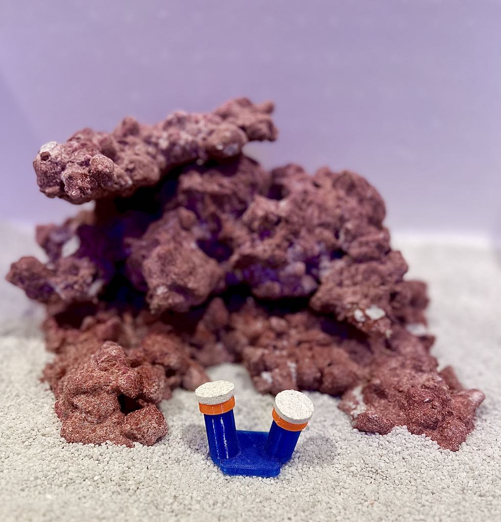 •“Frag Sand Stand holding coral plugs in sand bed”
•“3D printed coral plug holder in vibrant colors”•“Angled design of Frag Sand Stand for optimal coral placement”