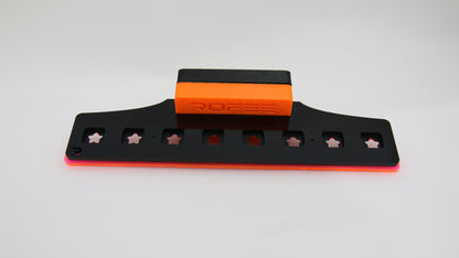 •“Top view of 8 plug coral frag rack with acrylic base”
•“Side view showing 3D printed inserts and acetate locks”
•“Mounted frag rack on aquarium glass”
