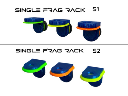 •“Side view of S2 slim frag rack in green with angled slot”
•“Top view of 3-pack S2 coral frag racks”
•“Mounted S2 frag rack showing angled plug position”