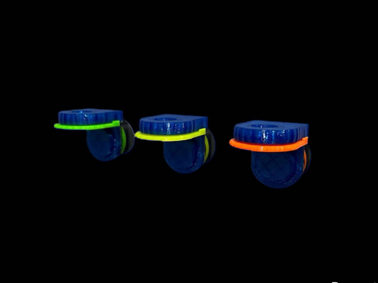 •“Classic flat single frag rack in red, orange, and green”
•“Mounted classic coral frag rack with single plug slot”
•“Top view of colorful 3-pack single plug coral mounts”